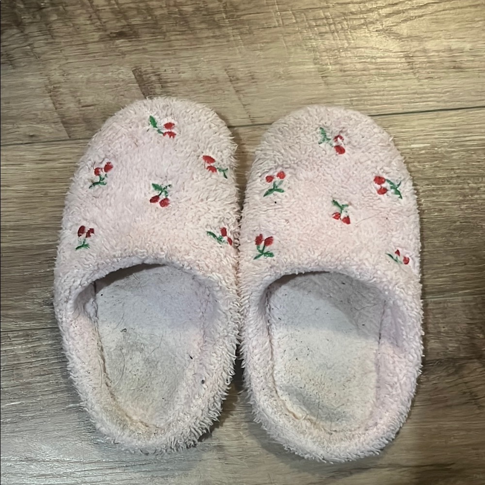 Cozy Pink Slippers with Cherry Embroidery